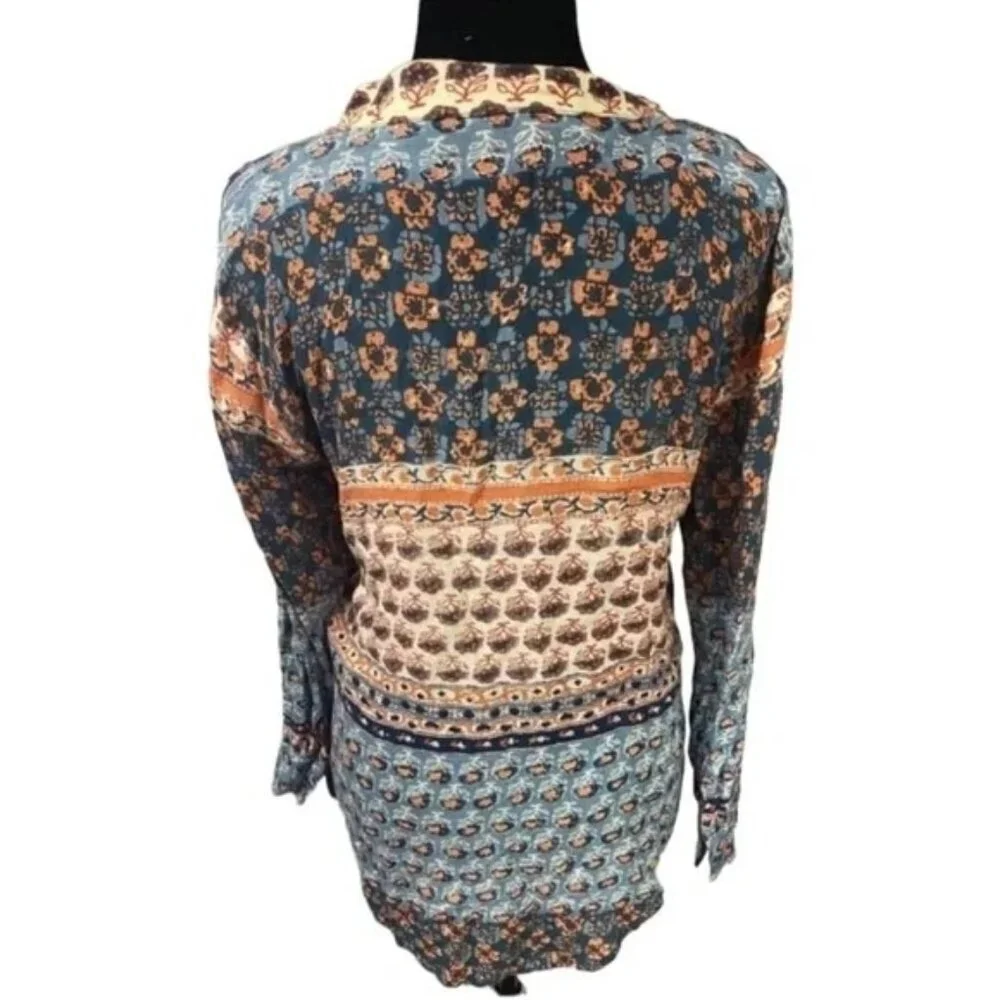 Free People Caravan Patchwork Button Down Top